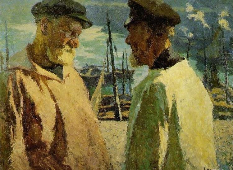 Marcel Couchaux Pecheurs dans le port de Honfleur Norge oil painting art